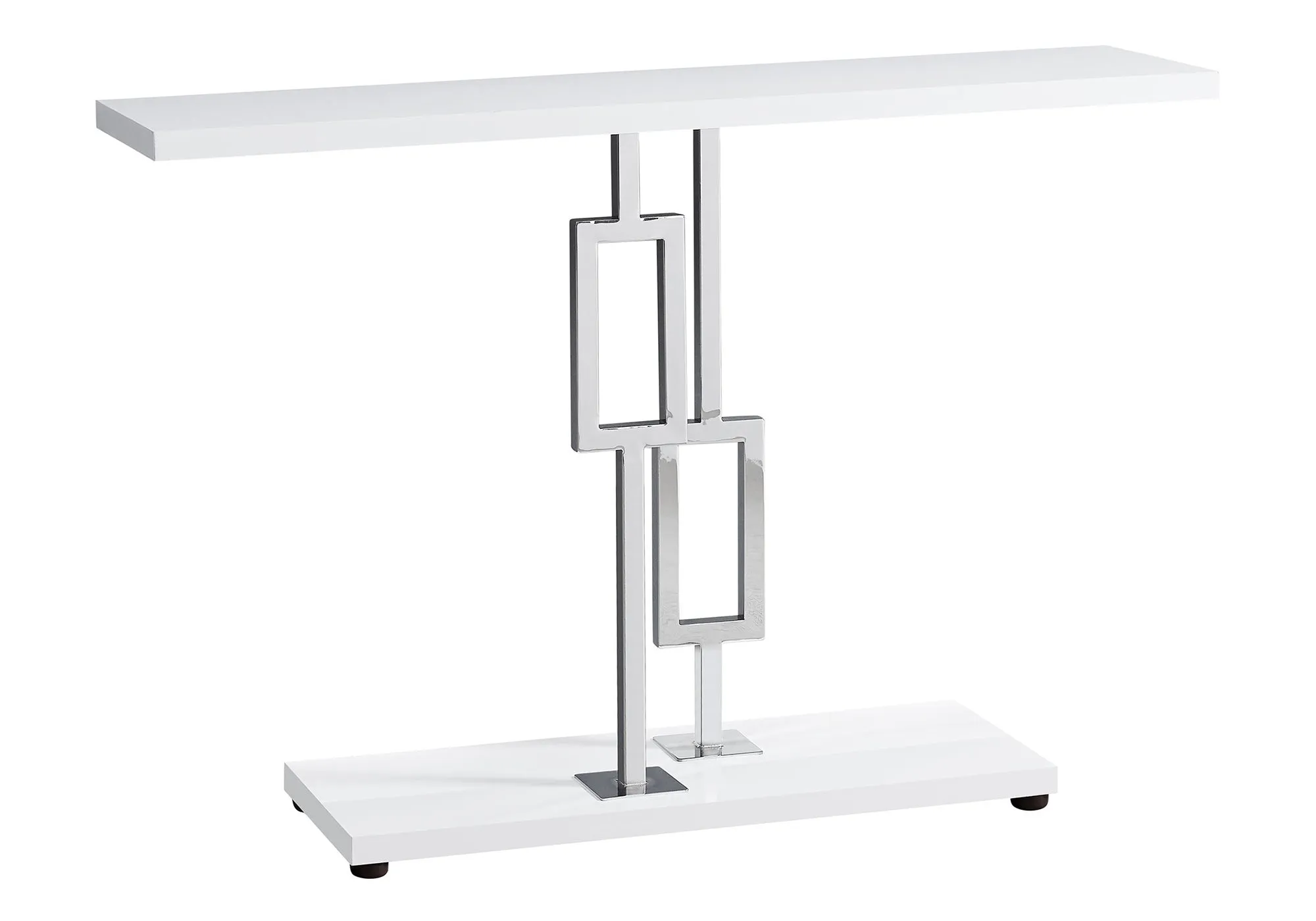 Accent Table, Console, Entryway, Narrow, Sofa, Living Room, Bedroom, Glossy White Laminate, Chrome Metal, Contemporary, Modern
