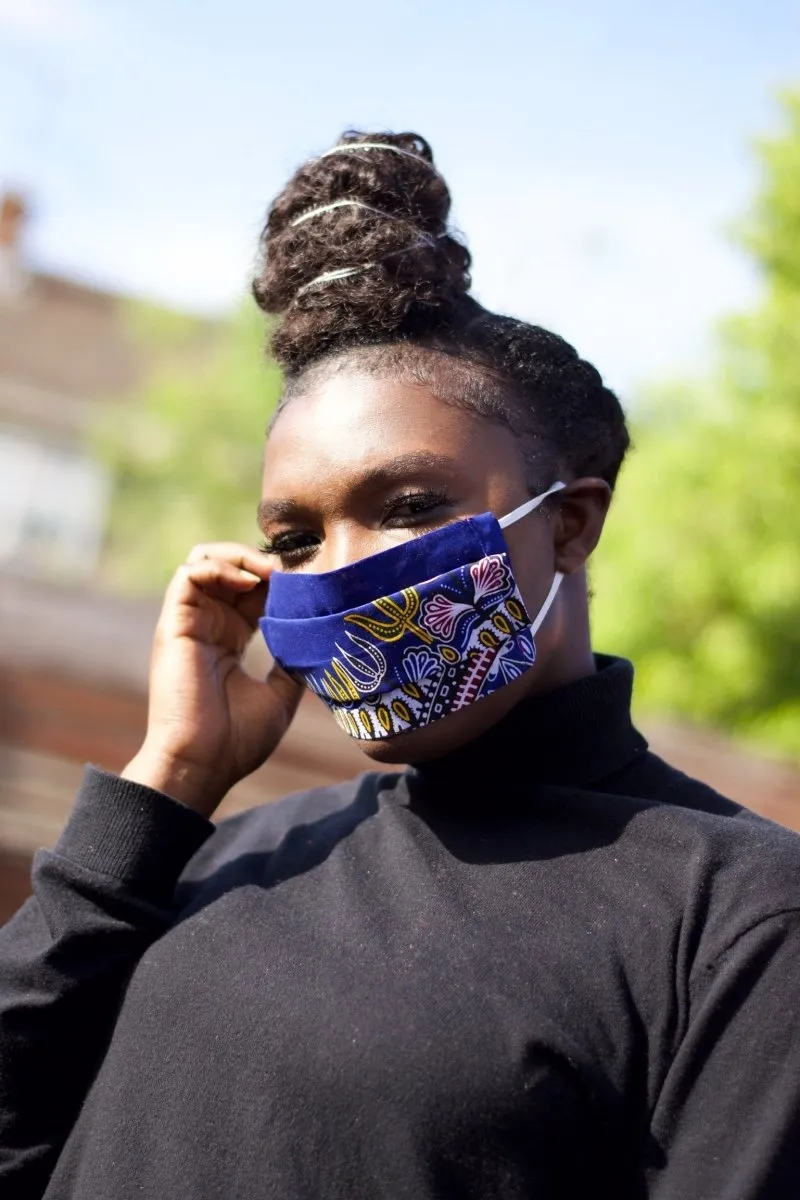 African Face Mask in Blue Dashiki