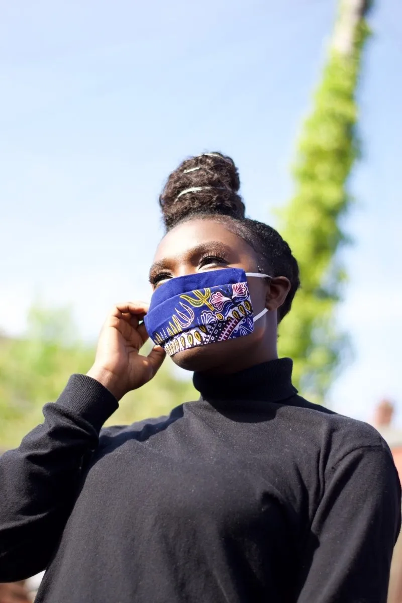 African Face Mask in Blue Dashiki