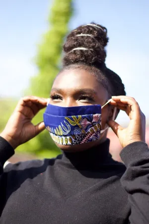 African Face Mask in Blue Dashiki