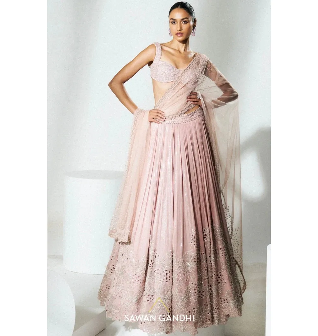 Blush Pink Cutwork Lehenga Set