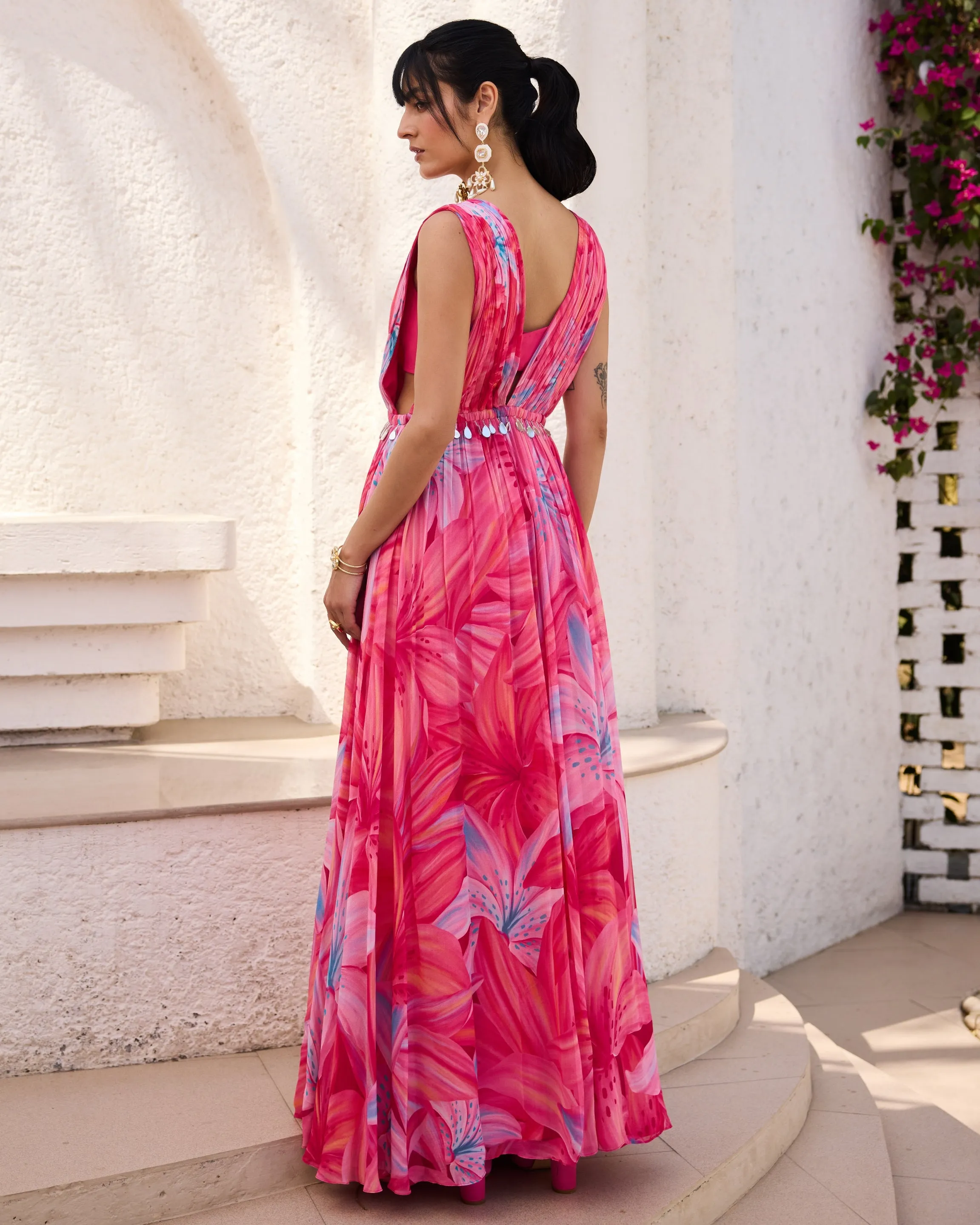 Blush Pink Lily Printed Slit Dress