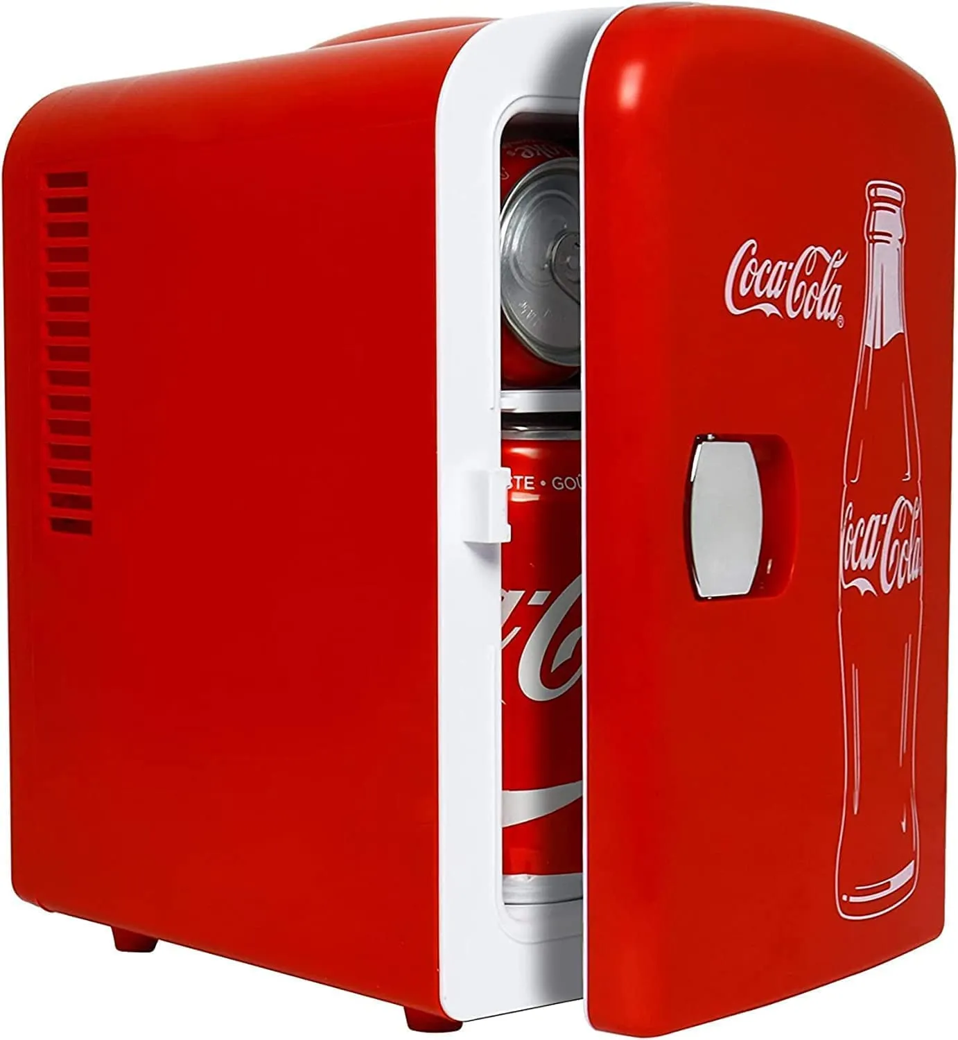 Coca-Cola Classic Red Portable 6 Can KOOLATRON CLASSIC Portable 6-CAN THERMOELECTRIC MINI FRIDGE COOLER, - RED 4 L/4.2 Quarts Capacity, 12V DC/110V AC for home, dorm, car, boat, beverages, snacks, skincare, cosmetics, medication
