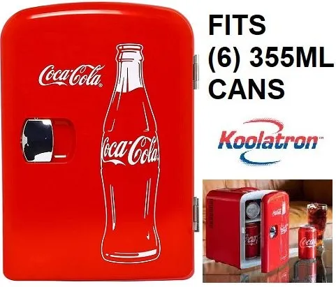 Coca-Cola Classic Red Portable 6 Can KOOLATRON CLASSIC Portable 6-CAN THERMOELECTRIC MINI FRIDGE COOLER, - RED 4 L/4.2 Quarts Capacity, 12V DC/110V AC for home, dorm, car, boat, beverages, snacks, skincare, cosmetics, medication