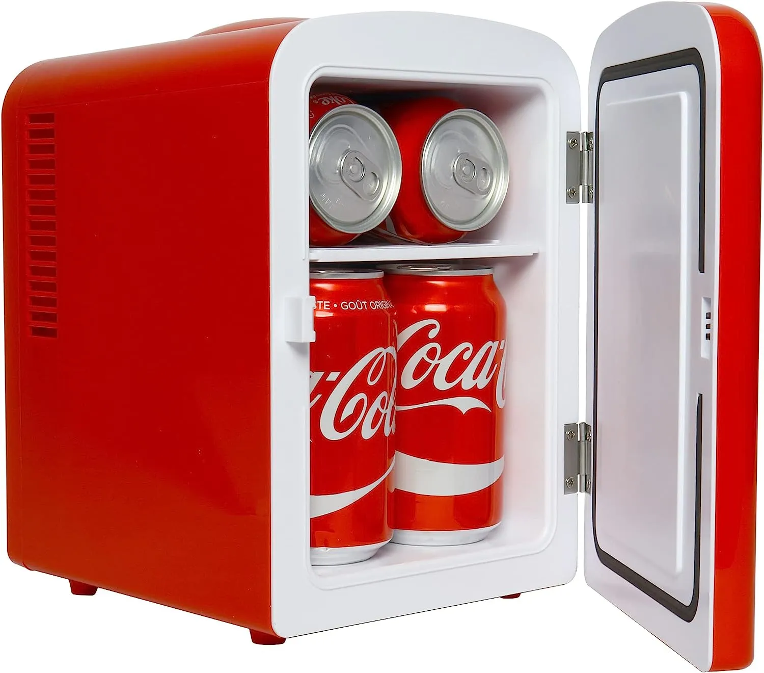 Coca-Cola Classic Red Portable 6 Can KOOLATRON CLASSIC Portable 6-CAN THERMOELECTRIC MINI FRIDGE COOLER, - RED 4 L/4.2 Quarts Capacity, 12V DC/110V AC for home, dorm, car, boat, beverages, snacks, skincare, cosmetics, medication
