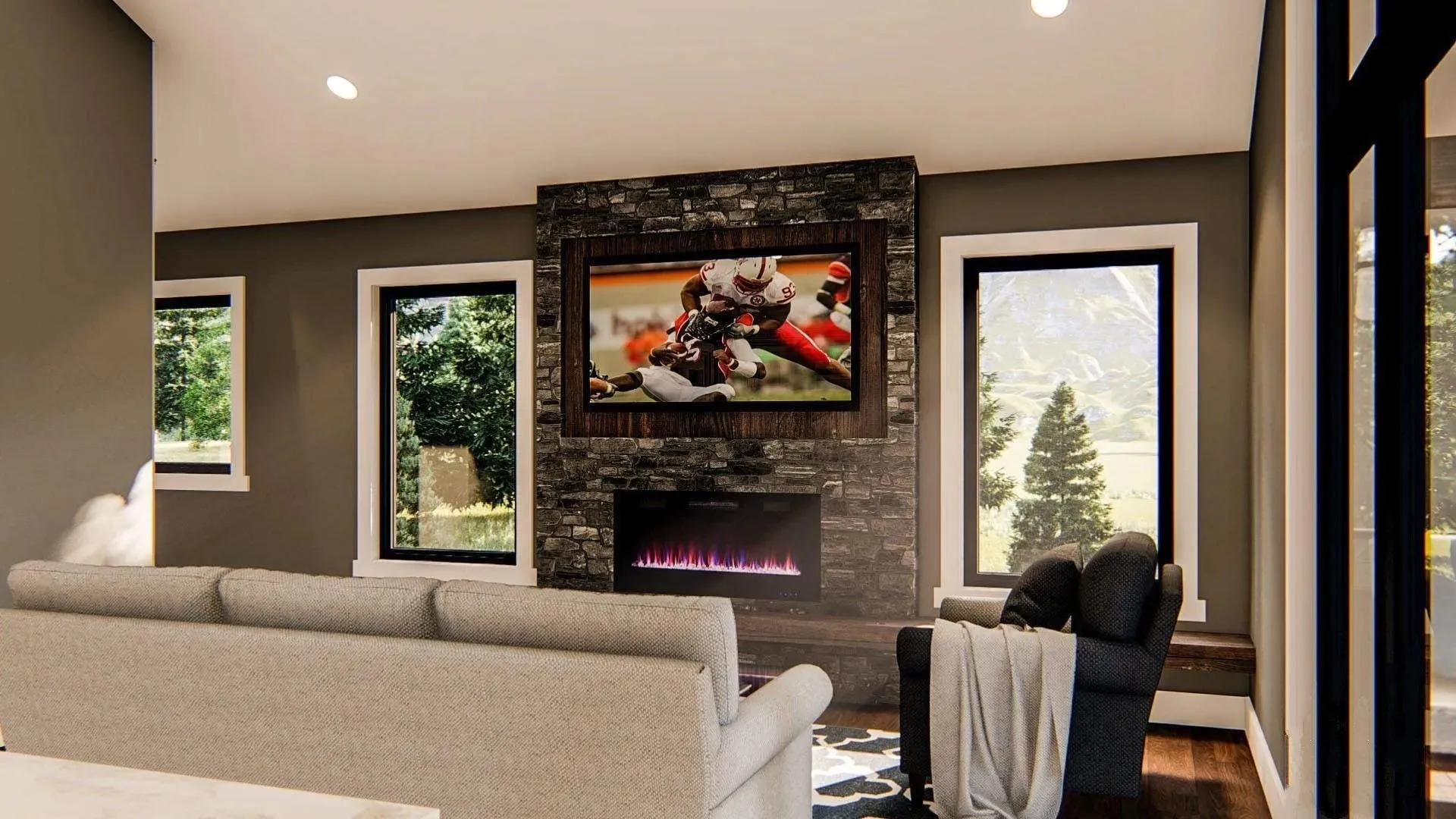 Cozy  1,030 sq ft garage apartment with workshop space, and modern layout.