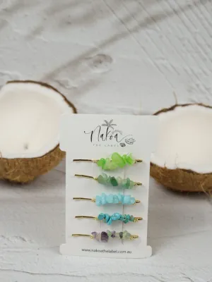 Crystal Beaded Hair Pins - Lagoon
