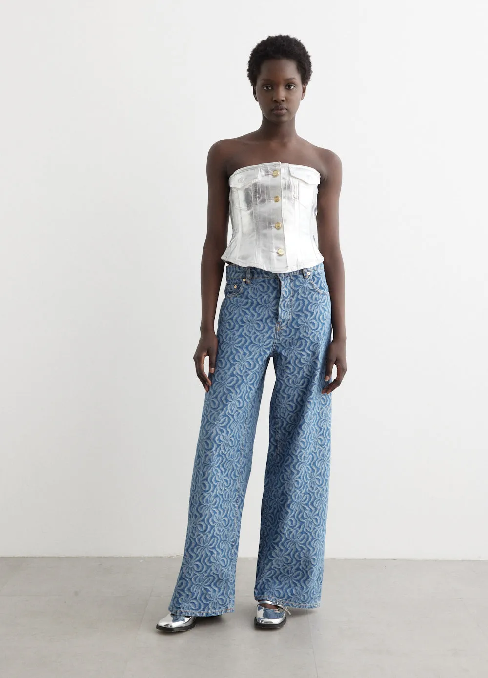 Foil Denim Corsage Top