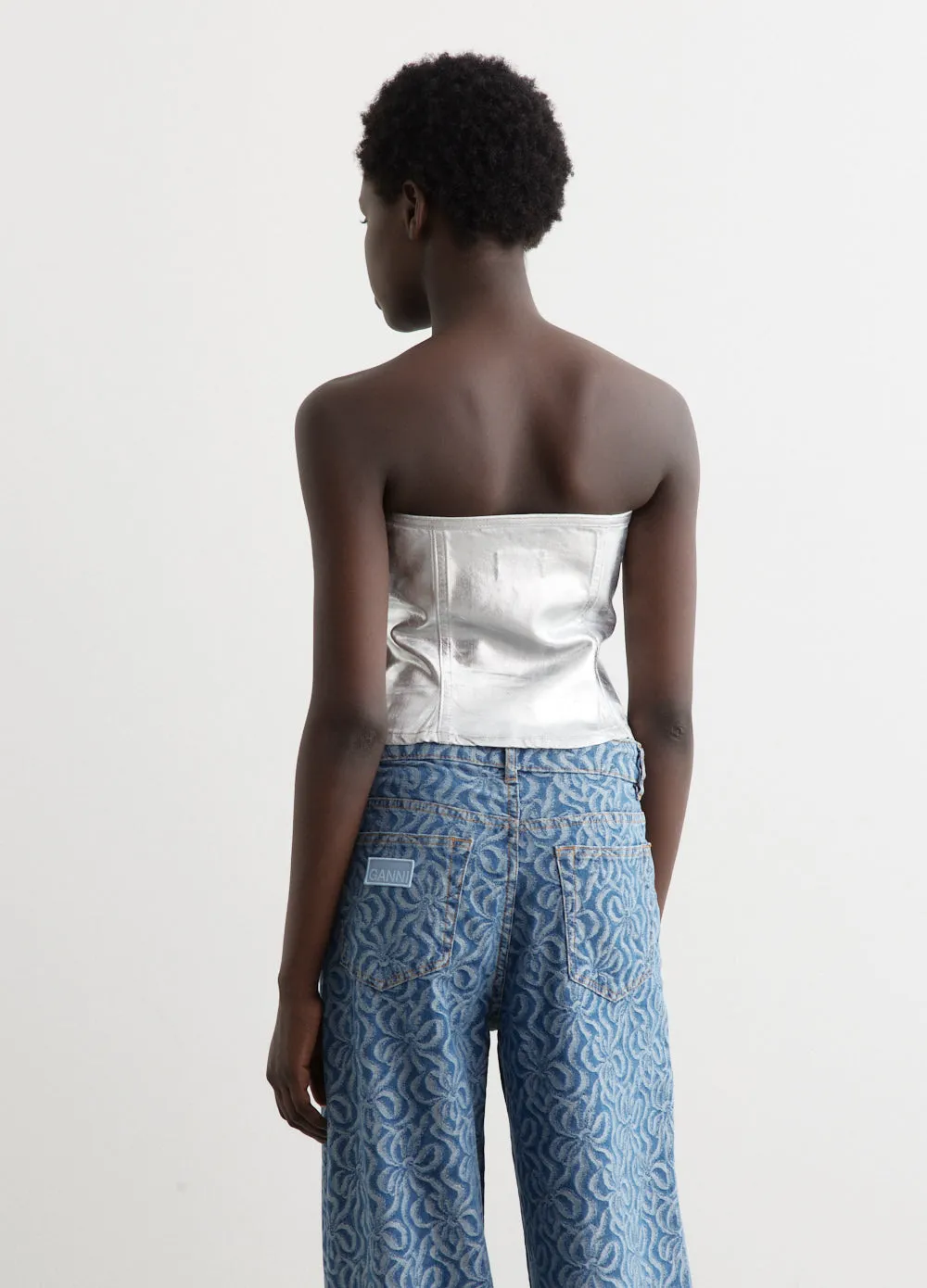 Foil Denim Corsage Top