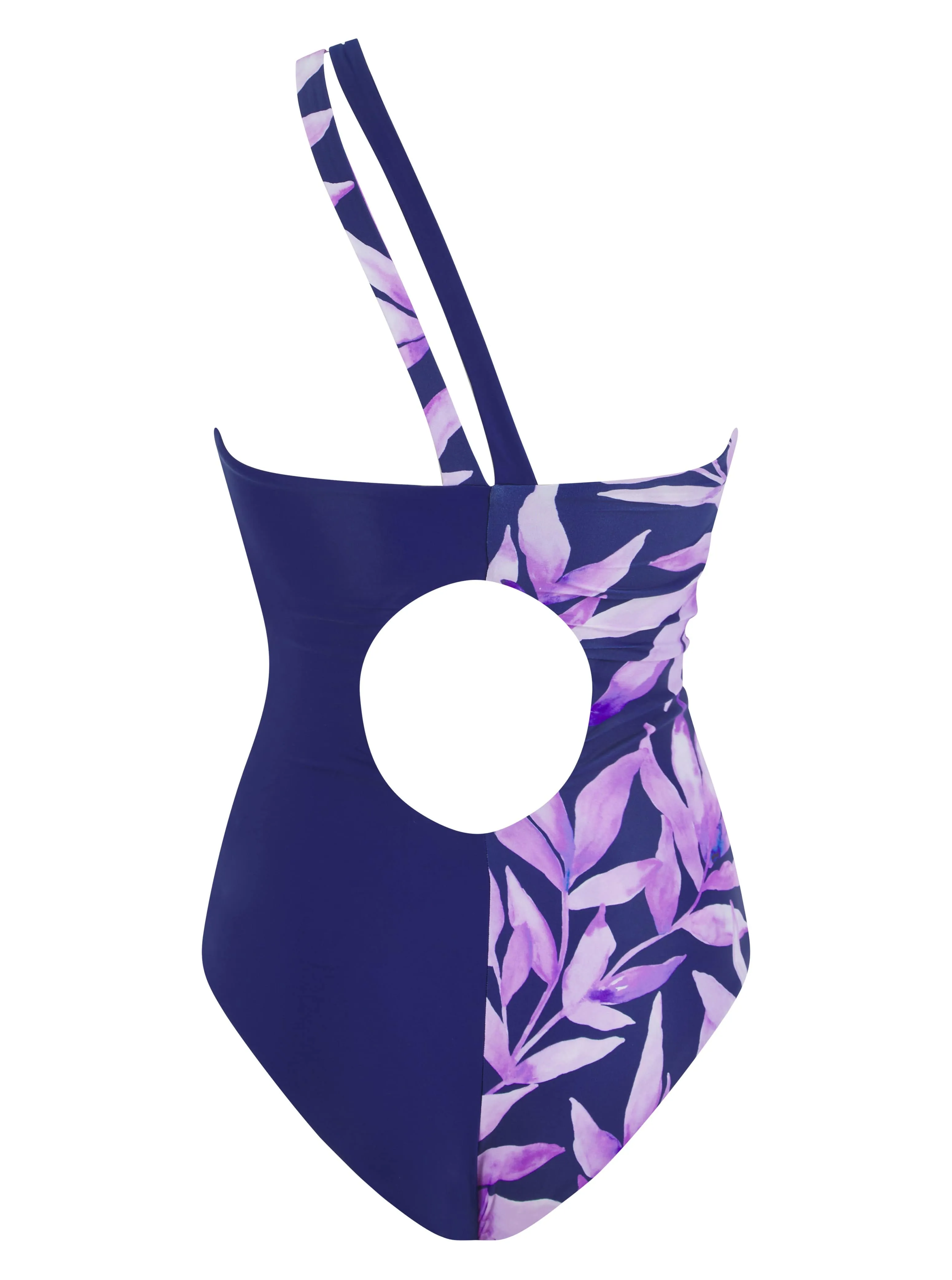 HALO Portinax Swimsuit In Watercolour Purple Leaf & Navy