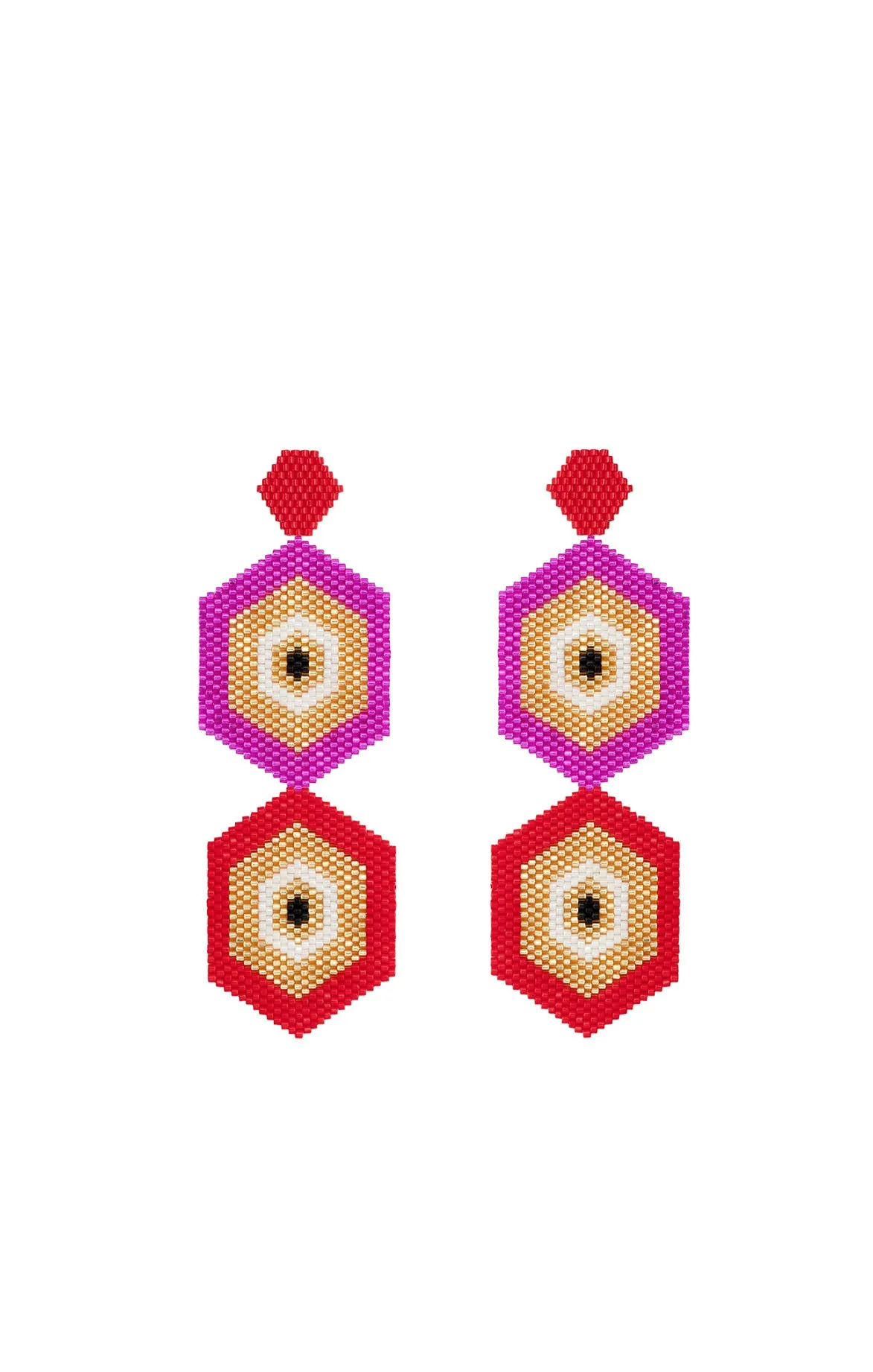 Hot Pink Glass Beaded Long Earrings