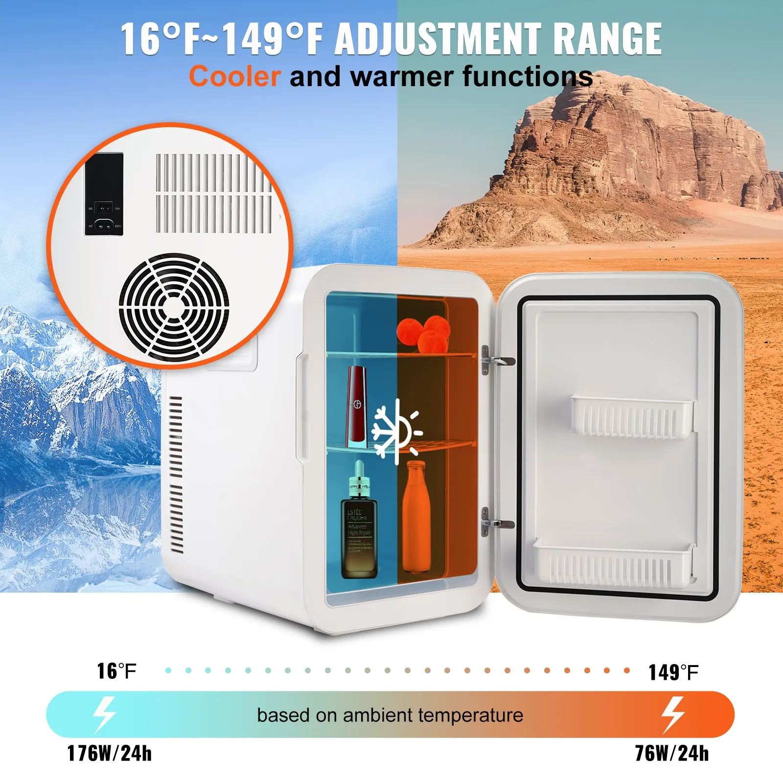 VEVOR Mini Fridge, 20L Skincare Fridges with Touch Screen, Portable Small Beverage Refrigerator, White