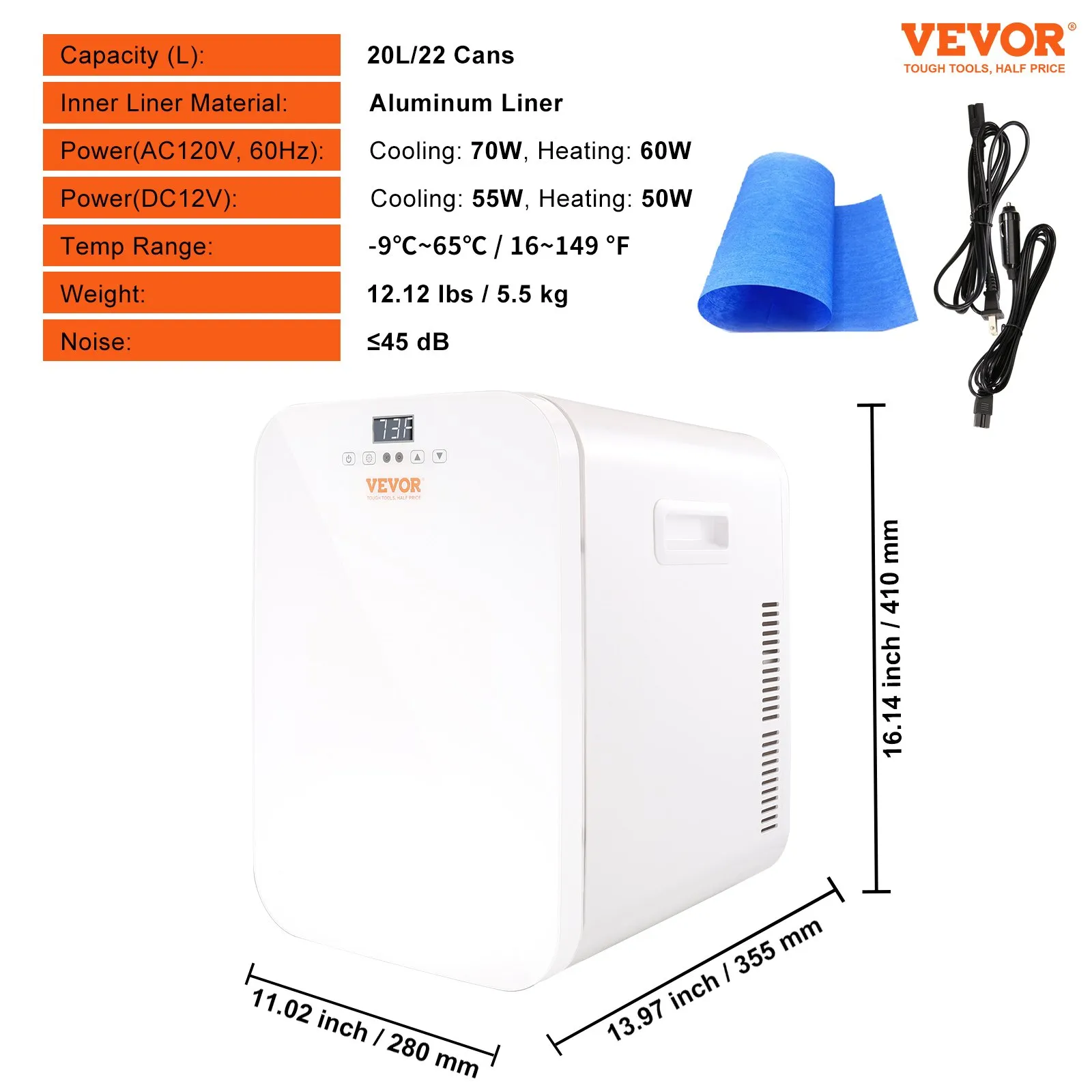 VEVOR Mini Fridge, 20L Skincare Fridges with Touch Screen, Portable Small Beverage Refrigerator, White