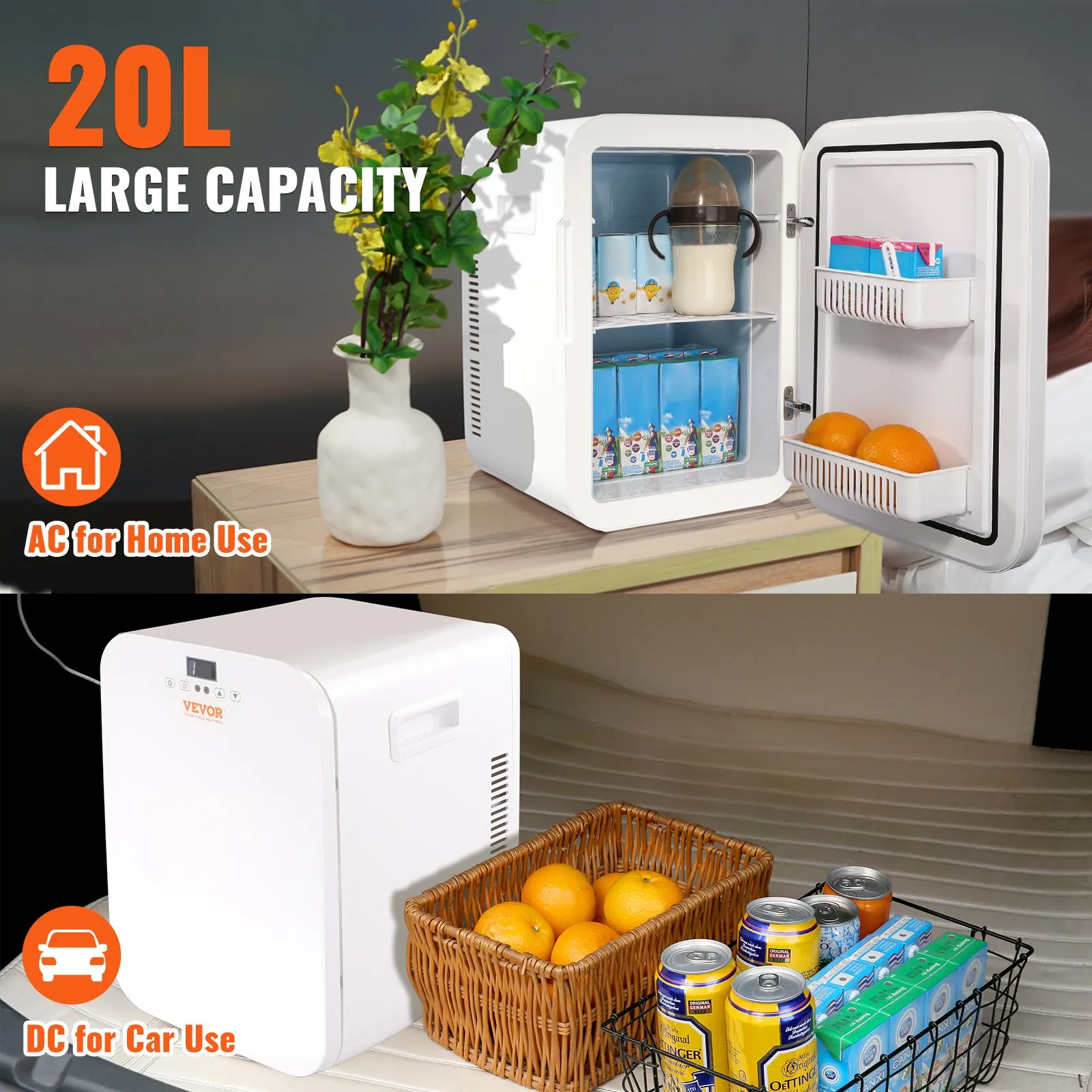 VEVOR Mini Fridge, 20L Skincare Fridges with Touch Screen, Portable Small Beverage Refrigerator, White