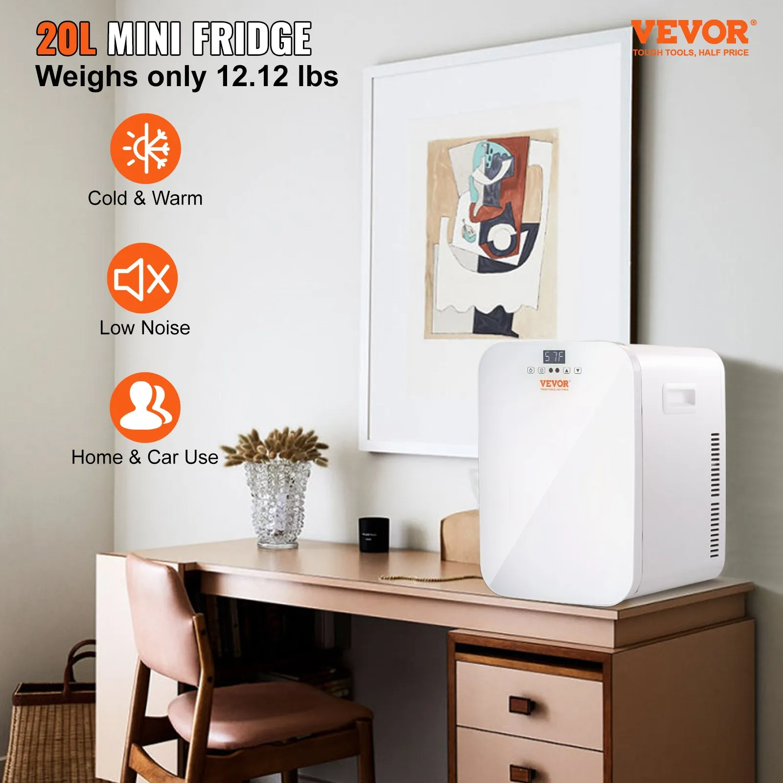 VEVOR Mini Fridge, 20L Skincare Fridges with Touch Screen, Portable Small Beverage Refrigerator, White