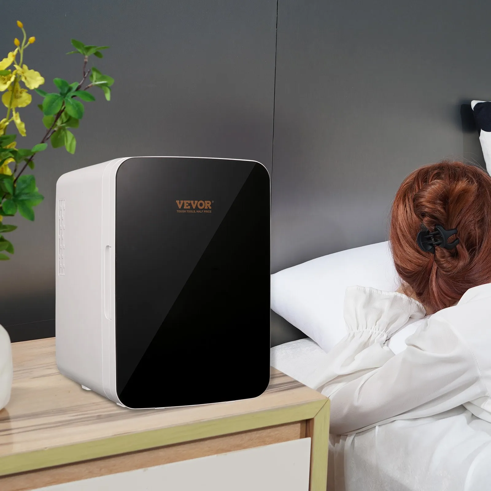 Vevor Mini Fridge for Bedroom, 10L/12 Can Portable Fridges - Luxury Small Beverage Refrigerator for Skincare, Food, Breast Milk - AC/DC Cooler Warmer for Office, Dorm, Car (Black)