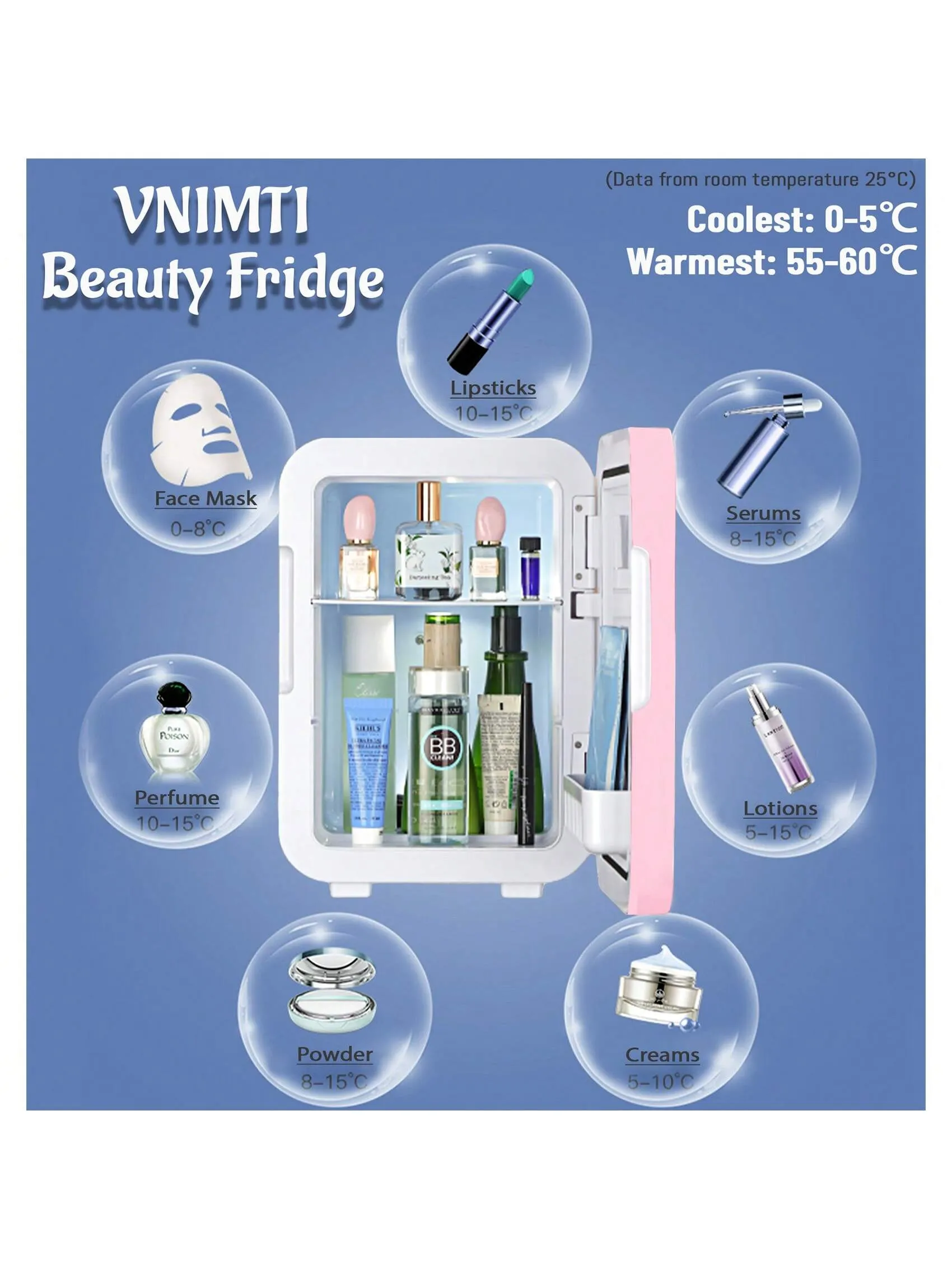 VNIMTI Mini Skincare Fridge, Portable Cosmetic Fridges With Makeup Mirror