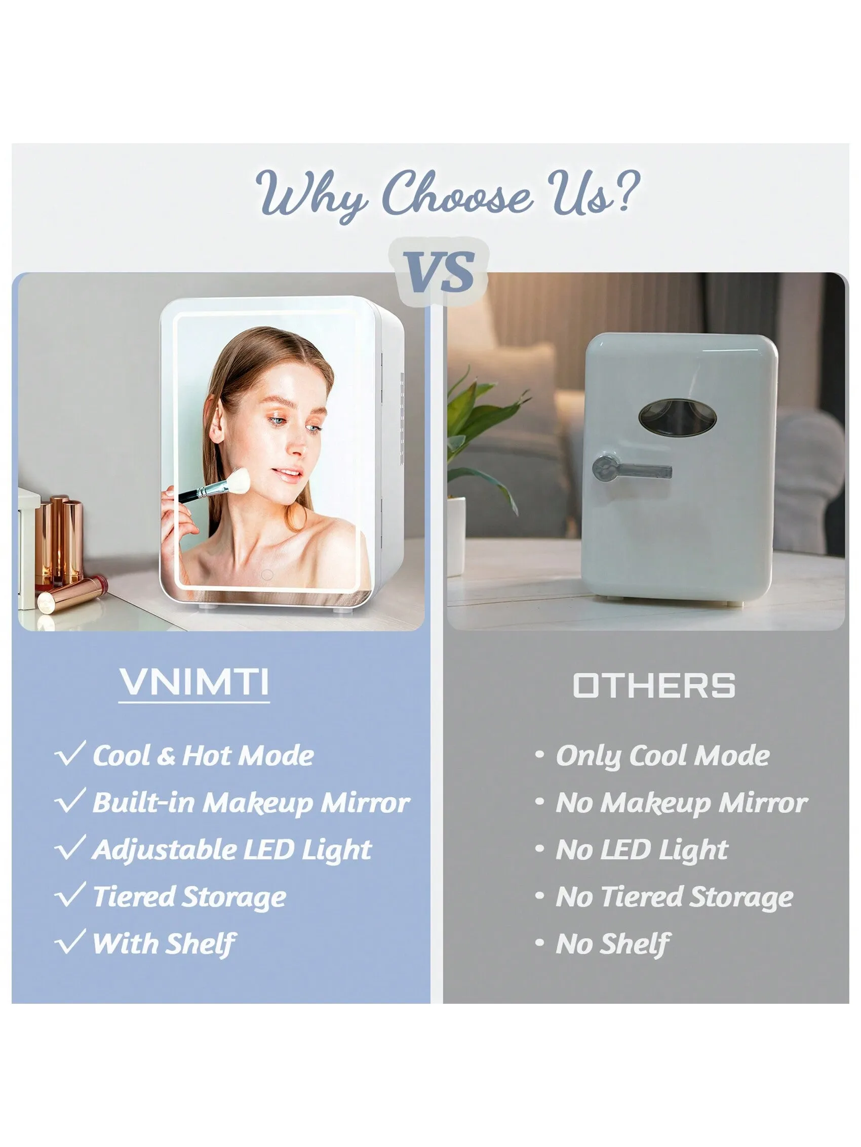 VNIMTI Mini Skincare Fridge, Portable Cosmetic Fridges With Makeup Mirror