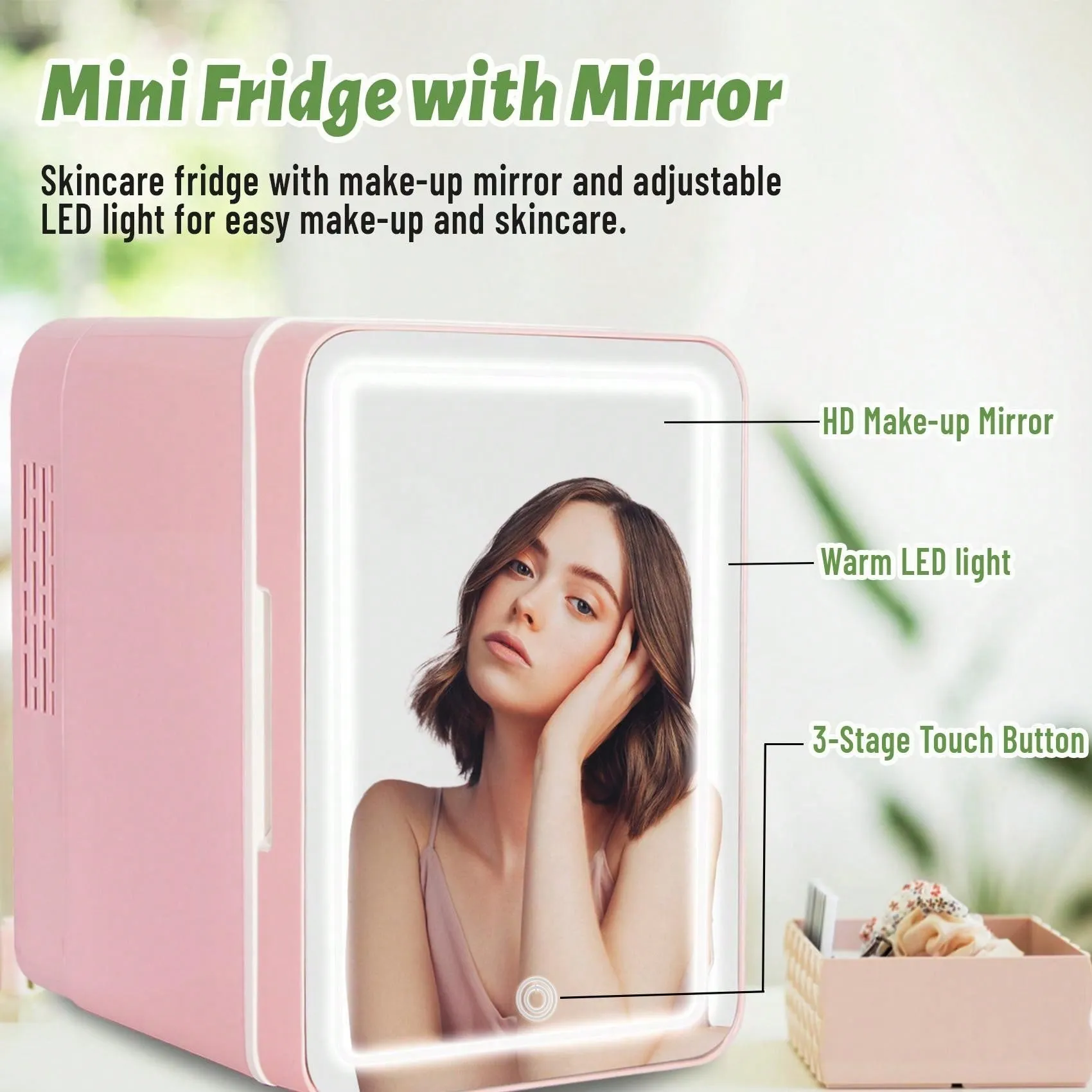 VNIMTI Mini Skincare Fridge, Portable Cosmetic Fridges With Makeup Mirror