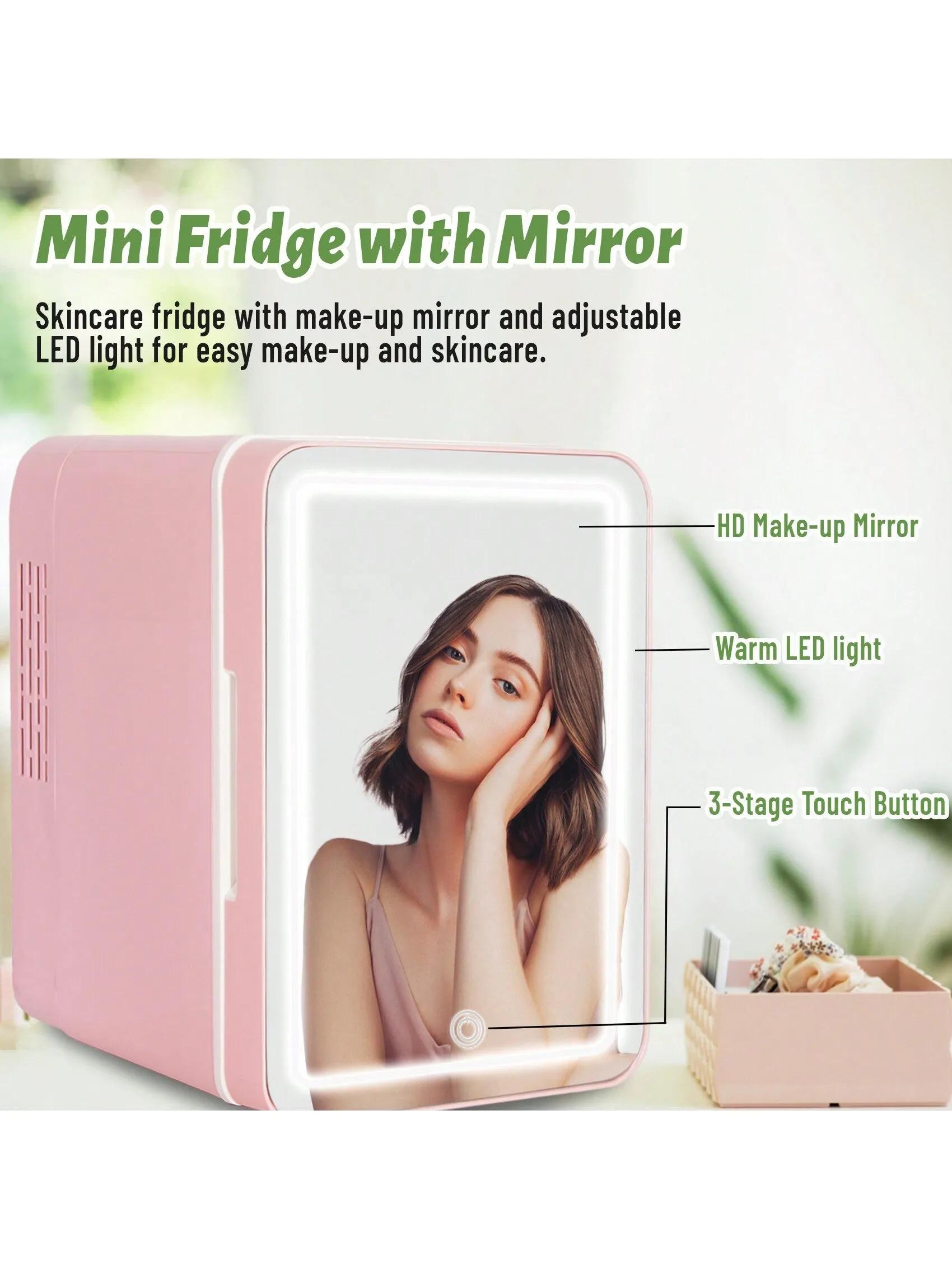 VNIMTI Mini Skincare Fridge, Portable Cosmetic Fridges With Makeup Mirror