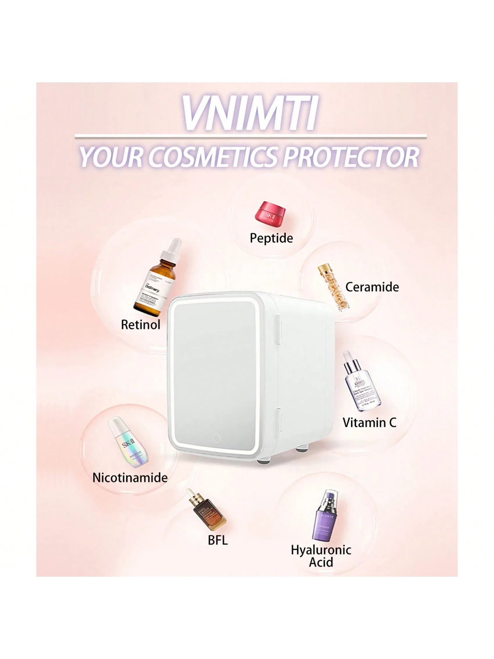 VNIMTI Mini Skincare Fridge, Portable Cosmetic Fridges With Makeup Mirror
