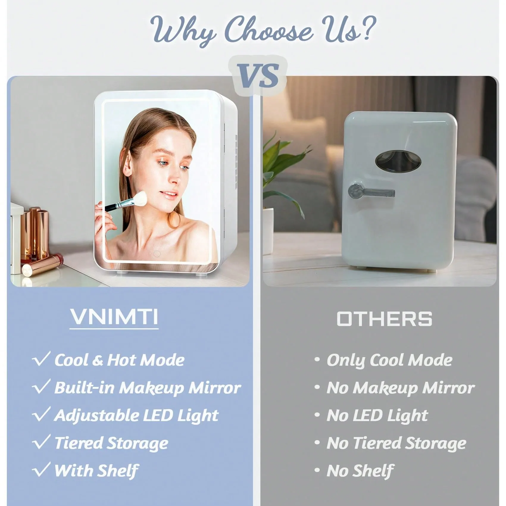 VNIMTI Mini Skincare Fridge, Portable Cosmetic Fridges With Makeup Mirror